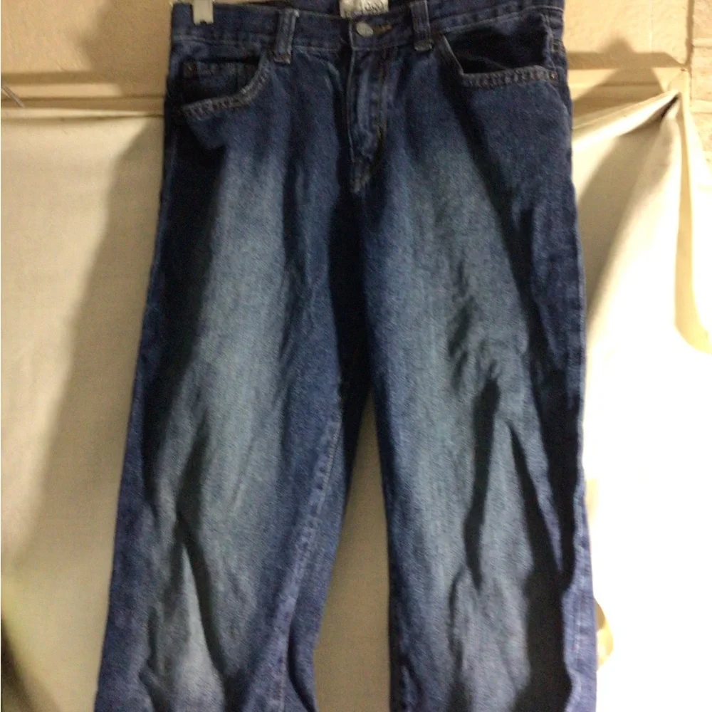 The Children's Place Men's Straight Jeans - Dark Blue with Brown Stitching